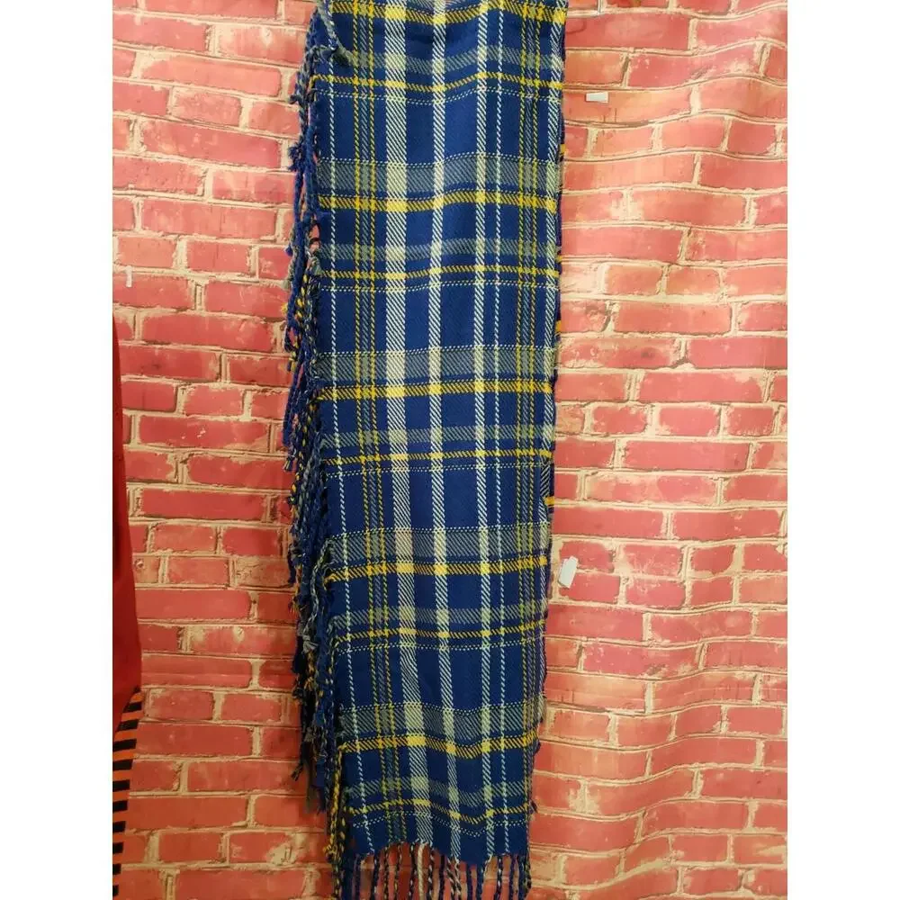 Halogen Plaid Blue  Fringed Men's Scarf One Size (B5)